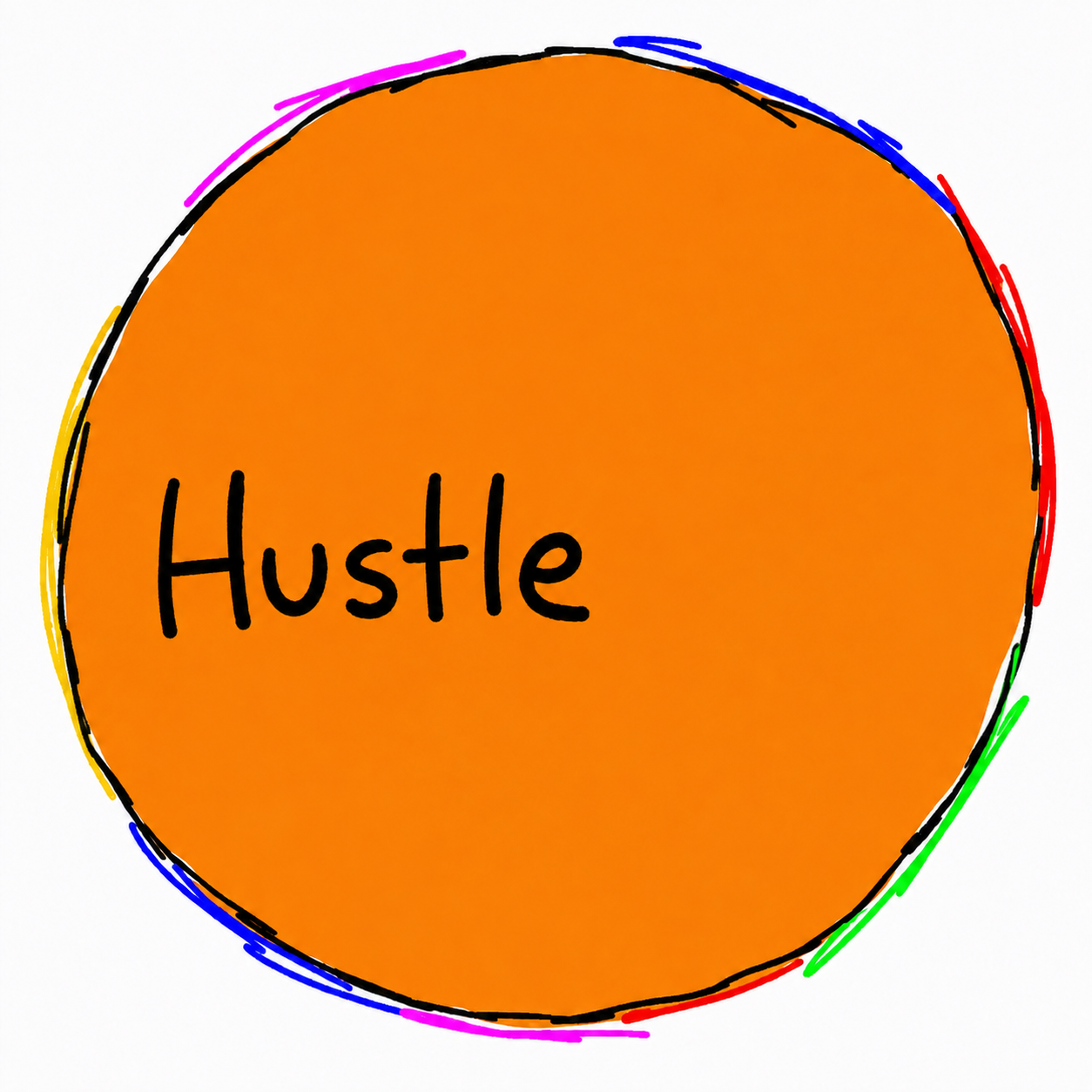 Side Hustle Coin hand-drawn orange blob logo with the word Hustle